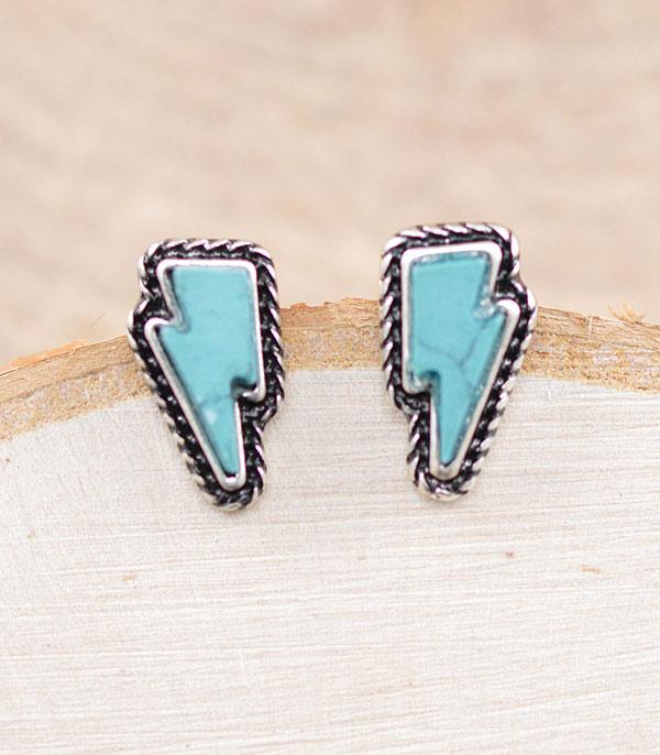 EARRINGS :: WESTERN POST EARRINGS :: Wholesale Turquoise Lightning Bolt Earrings