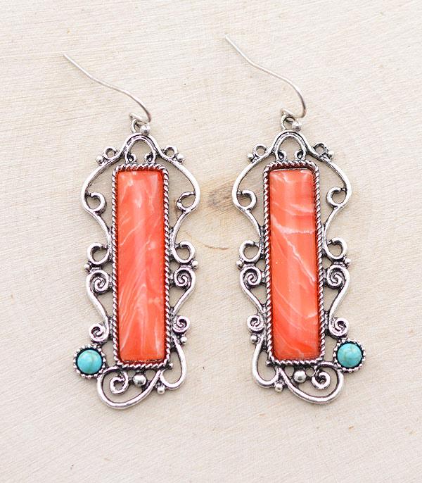 EARRINGS :: WESTERN HOOK EARRINGS :: Wholesale Western Orange Semi Stone Earrings