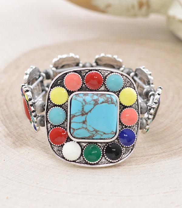 BRACELETS :: STRETCH :: Wholesale Western Semi Stone Chunky Bracelet