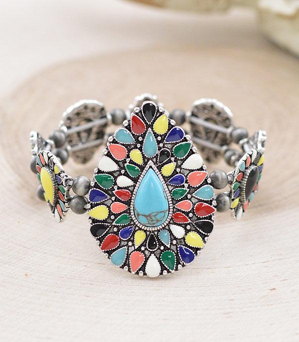 BRACELETS :: STRETCH :: Wholesale Western Teardrop Concho Bracelet