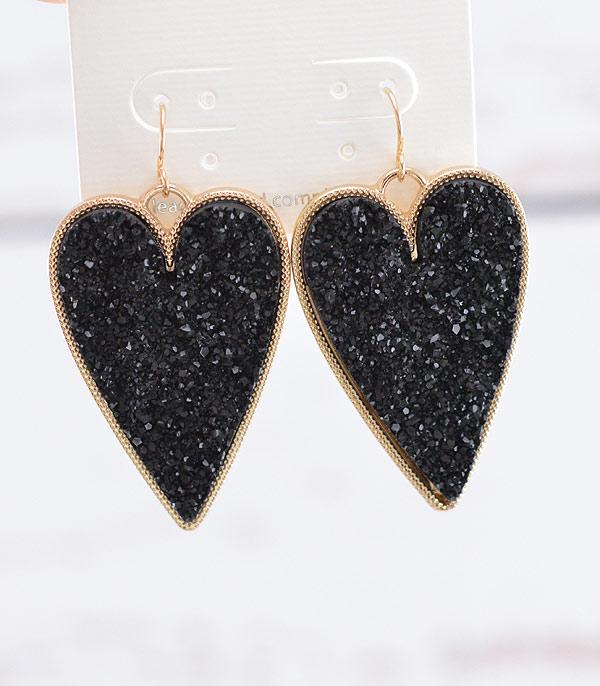 EARRINGS :: TRENDY EARRINGS :: Wholesale Druzy Heart Earrings