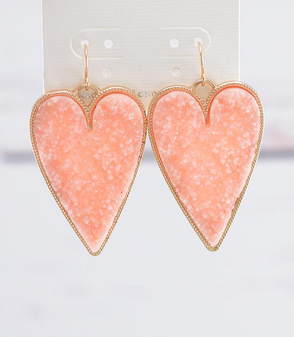 EARRINGS :: TRENDY EARRINGS :: Wholesale Druzy Heart Earrings