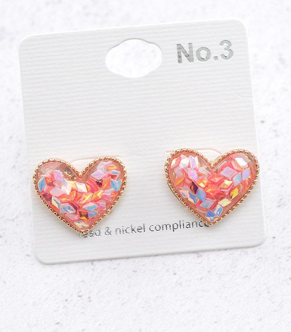 EARRINGS :: POST EARRINGS :: Wholesale Confetti Pink Heart Earrings