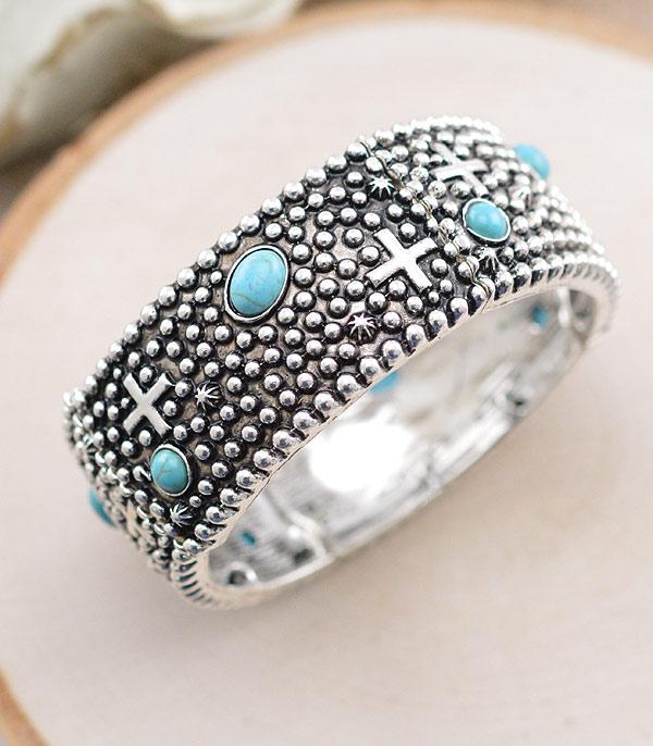 BRACELETS :: STRETCH :: Wholesale Western Turquoise Cross Bangle Bracelet