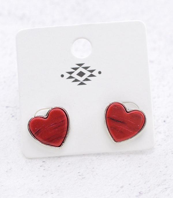 EARRINGS :: POST EARRINGS :: Wholesale Semi Stone Heart Stud Earrings