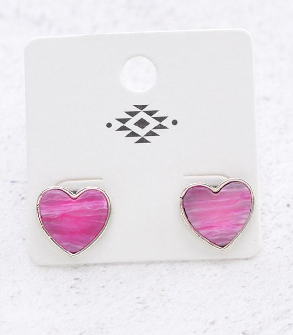 EARRINGS :: POST EARRINGS :: Wholesale Pink Semi Stone Heart Earrings