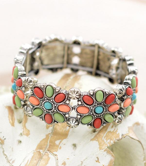 BRACELETS :: STRETCH :: Wholesale Western Semi Stone Concho Bracelet