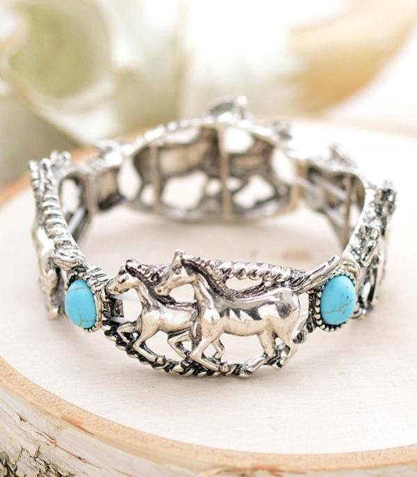 BRACELETS :: STRETCH :: Wholesale Western Turquoise Running Horse Bracelet