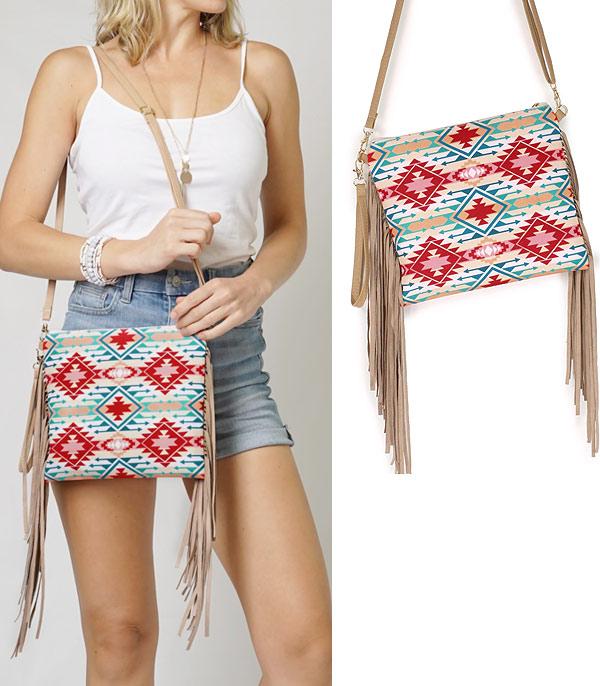 New Arrival :: Wholesale Western Aztec Fringe Crossbody Bag