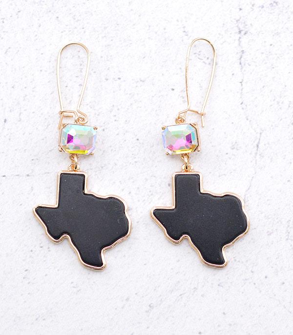 EARRINGS :: WESTERN HOOK EARRINGS :: Wholesale Texas Map Semi Stone Earrings