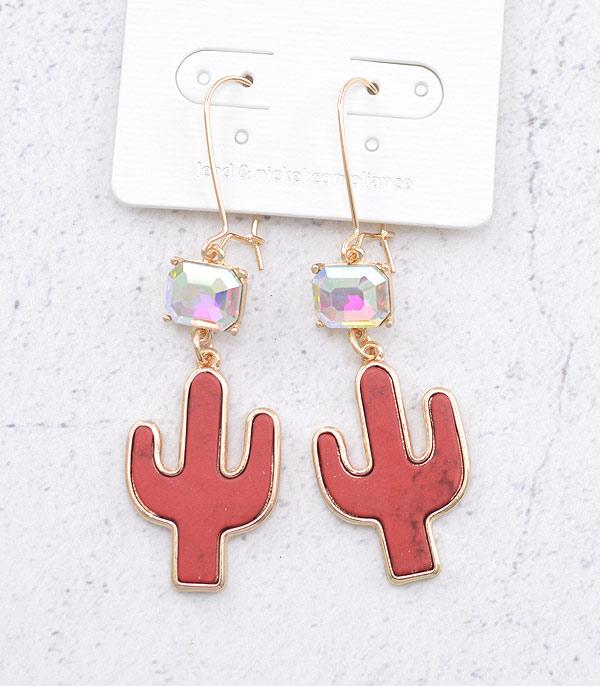 EARRINGS :: WESTERN HOOK EARRINGS :: Wholesale Western Semi Stone Cactus Earrings