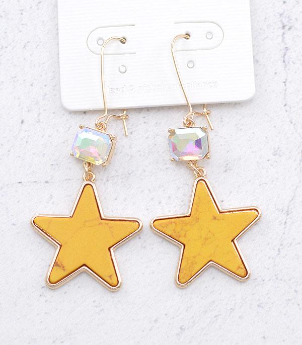 EARRINGS :: WESTERN HOOK EARRINGS :: Wholesale Western Semi Stone Star Earrings