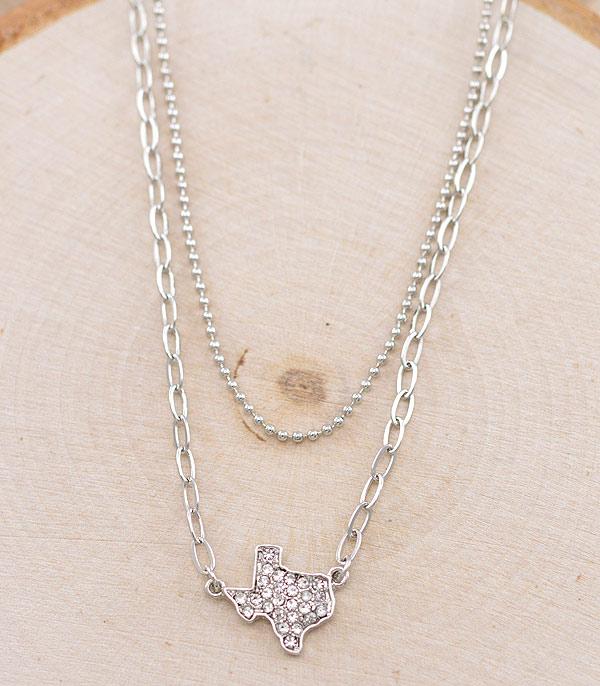 NECKLACES :: TRENDY :: Wholesale Rhinestone Texas Map Layered Necklace