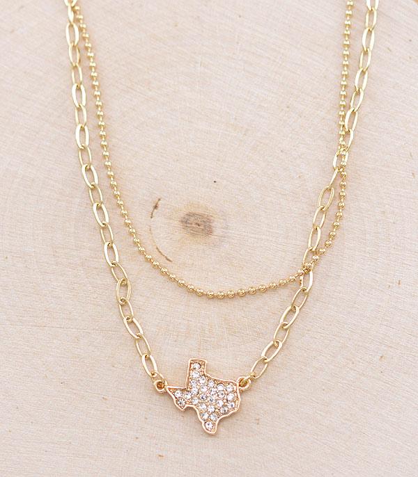 NECKLACES :: TRENDY :: Wholesale Rhinestone Texas Map Layered Necklace