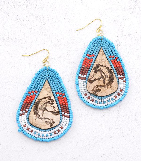 EARRINGS :: WESTERN HOOK EARRINGS :: Wholesale Horse Beaded Teardrop Earrings