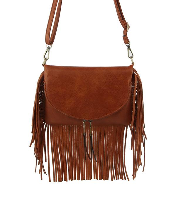 HANDBAGS :: CROSSBODY I CLUTCH BAGS :: Wholesale Faux Leather Fringe Crossbody Bag