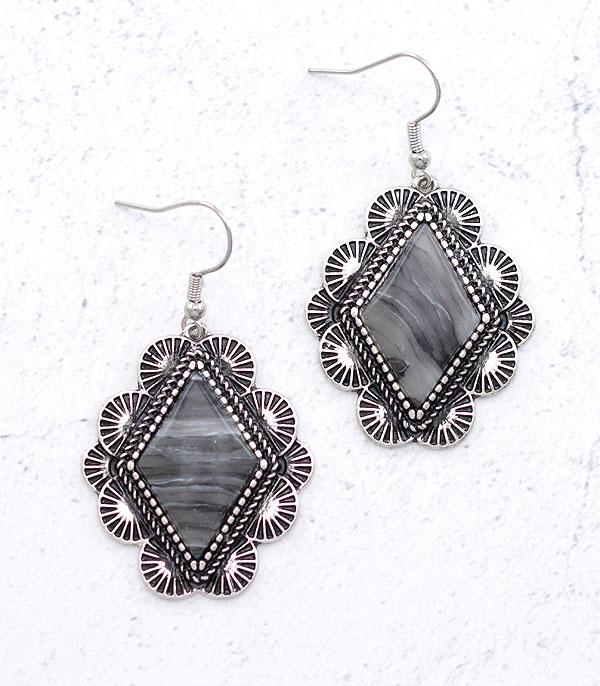 EARRINGS :: WESTERN HOOK EARRINGS :: Wholesale Western Semi Stone Concho Earrings