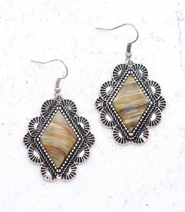 EARRINGS :: WESTERN HOOK EARRINGS :: Wholesale Western Semi Stone Concho Earrings