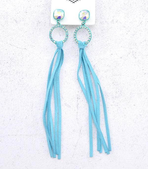 EARRINGS :: TRENDY EARRINGS :: Wholesale Glass Stone Post Fringe Earrings