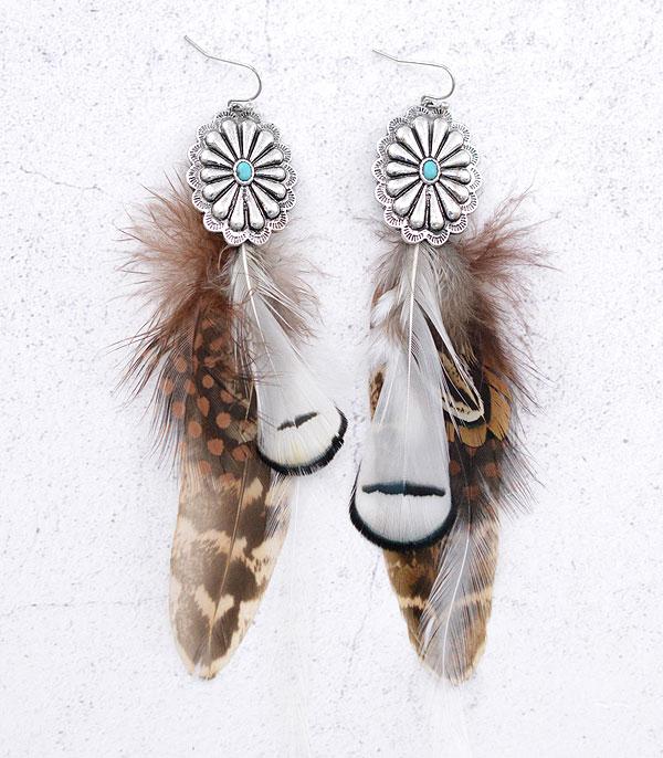 EARRINGS :: WESTERN HOOK EARRINGS :: Wholesale Western Concho Feather Earrings