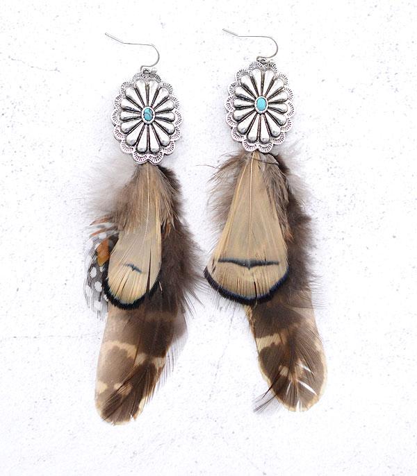 EARRINGS :: WESTERN HOOK EARRINGS :: Wholesale Western Concho Feather Earrings