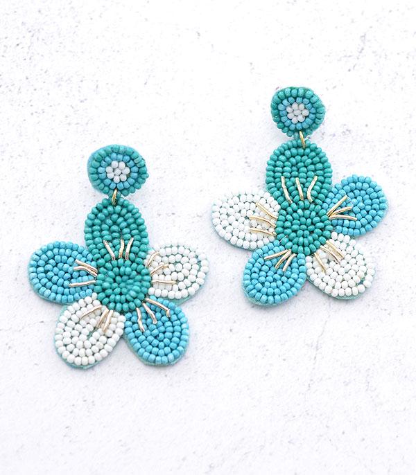 EARRINGS :: TRENDY EARRINGS :: Wholesale Seed Bead Flower Dangle Earrings