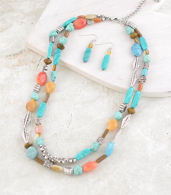 NECKLACES :: WESTERN LONG NECKLACES :: Wholesale Turquoise Semi Stone Necklace