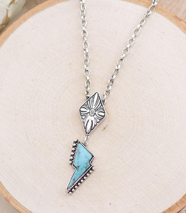 NECKLACES :: CHAIN WITH PENDANT :: Wholesale Turquoise Lightning Bolt Necklace