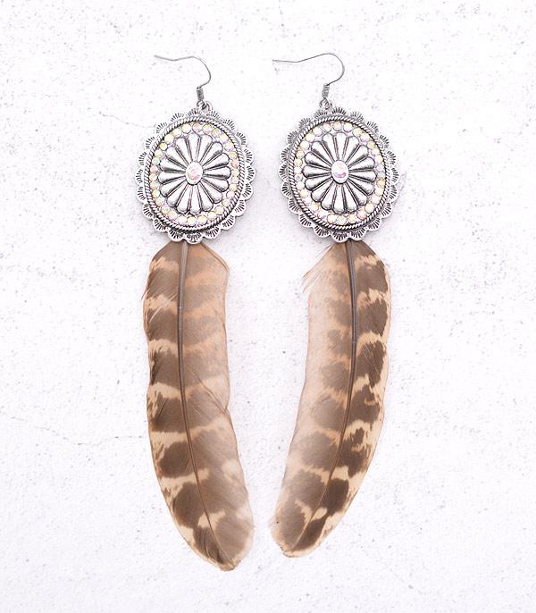 EARRINGS :: WESTERN HOOK EARRINGS :: Wholesale Western Concho Feather Earrings