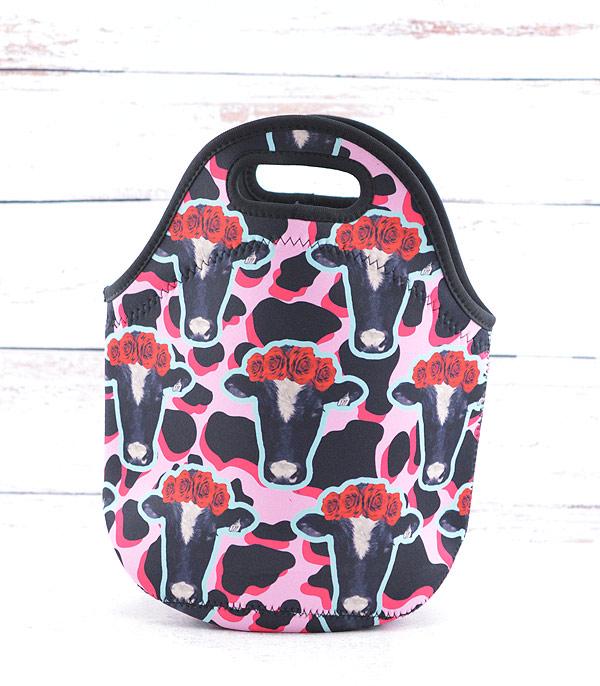 <font color=black>SALE ITEMS</font> :: HANDBAGS | TRAVEL :: Wholesale Tipi Farm Animal Cow Print Lunch Bag