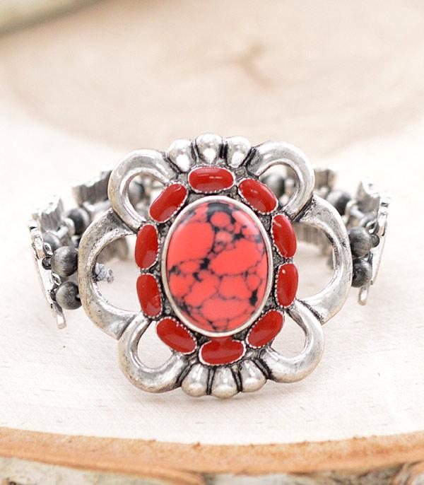 BRACELETS :: STRETCH :: Wholesale Western Coral Stone Bracelet