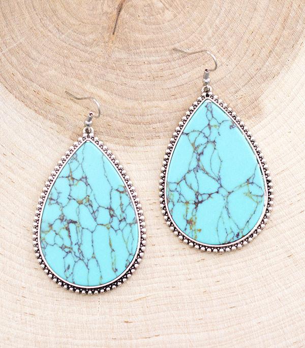 EARRINGS :: TRENDY EARRINGS :: Wholesale Western Turquoise Teardrop Earrings