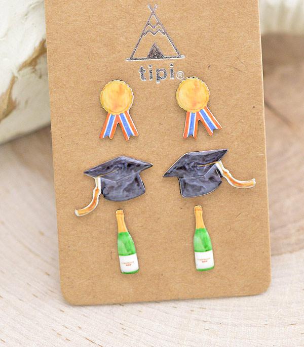 EARRINGS :: POST EARRINGS :: Wholesale Graduation Theme Stud Earrings Set