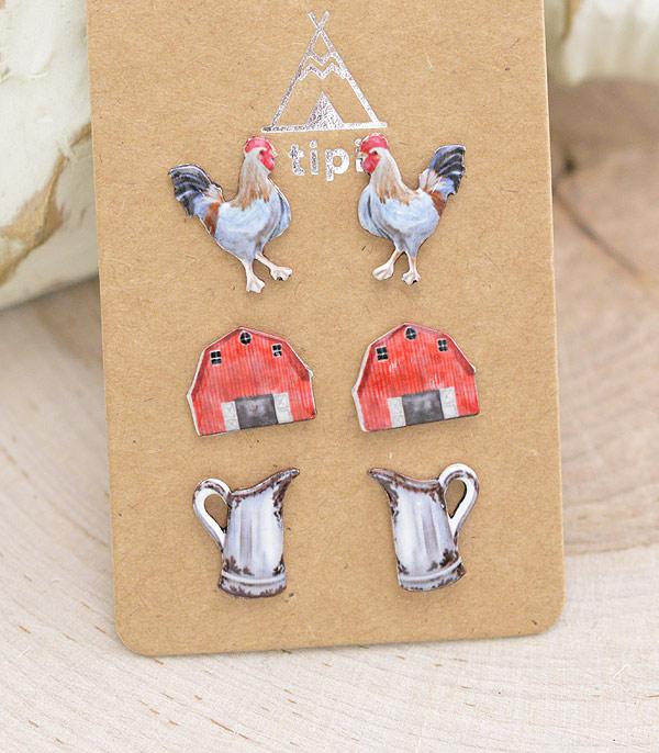 EARRINGS :: POST EARRINGS :: Wholesale Farm Animal Stud Earrings Set