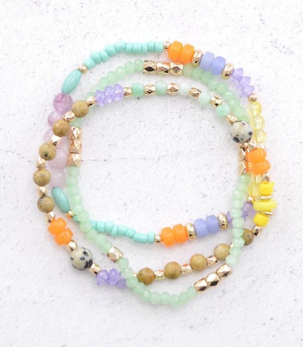 BRACELETS :: STRETCH-BEAD :: Wholesale 3PC Set Bead Stackable Bracelet