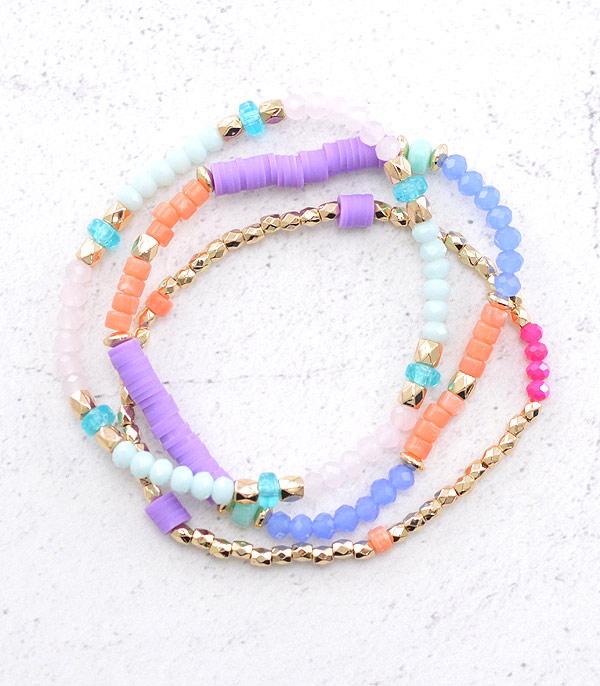 BRACELETS :: STRETCH-BEAD :: Wholesale 3PC Set Bead Stackable Bracelet