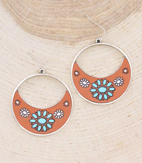 EARRINGS :: TRENDY EARRINGS :: Wholesale Faux Leather TQ Concho Earrings