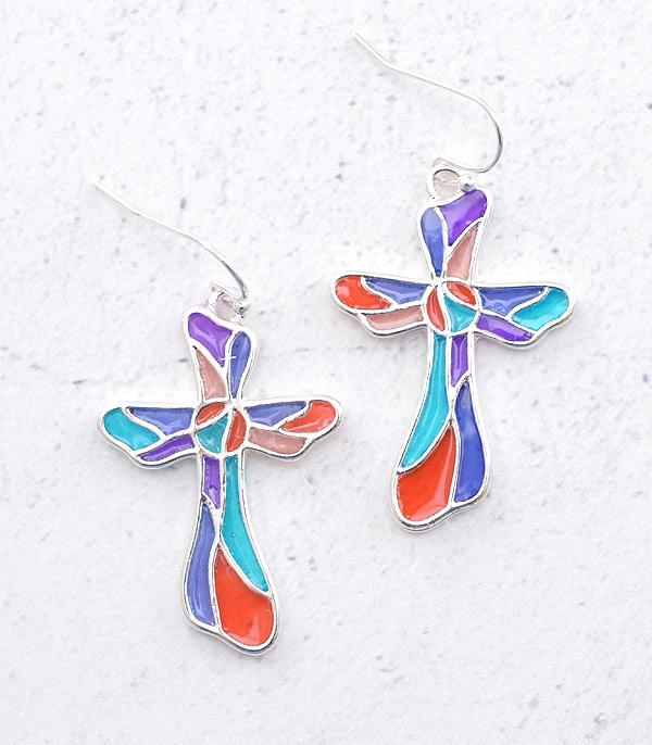 EARRINGS :: WESTERN HOOK EARRINGS :: Wholesale Multicolor Cross Earrings