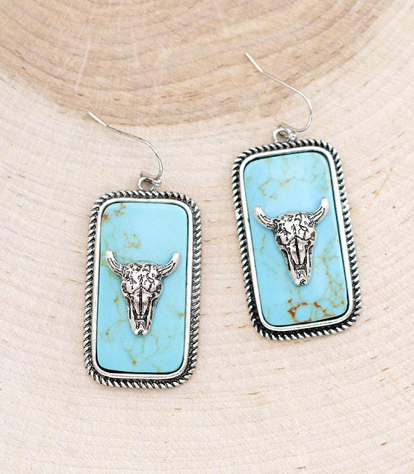 EARRINGS :: WESTERN HOOK EARRINGS :: Wholesale Western Turquoise Steer Head Earrings