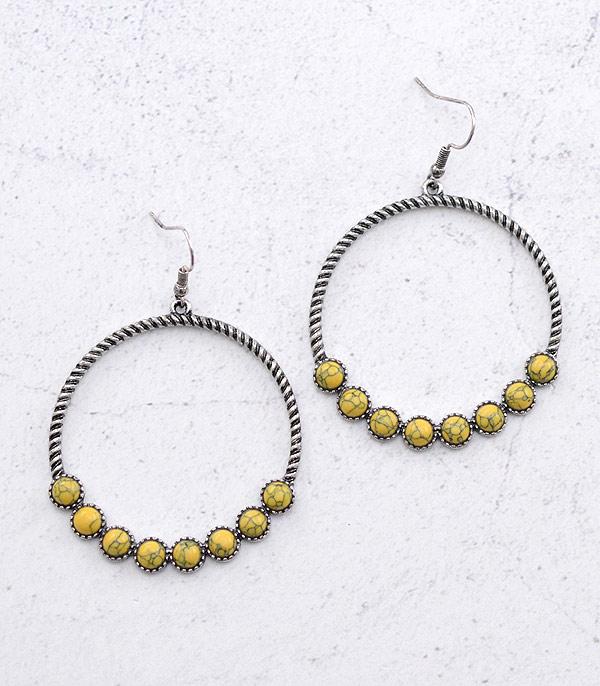 EARRINGS :: WESTERN HOOK EARRINGS :: Wholesale Western Semi Stone Hoop Earrings