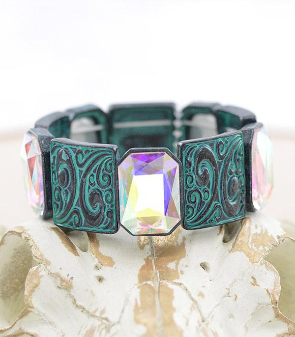 WHAT'S NEW :: Wholesale Western Tooled Look Glass Stone Bracelet