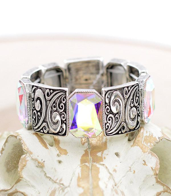 WHAT'S NEW :: Wholesale Western Tooled Look Glass Stone Bracelet