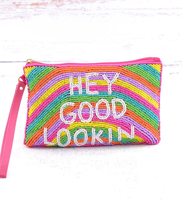 HANDBAGS :: WALLETS | SMALL ACCESSORIES :: Wholesale Hey Good Lookin Beaded Retro Clutch