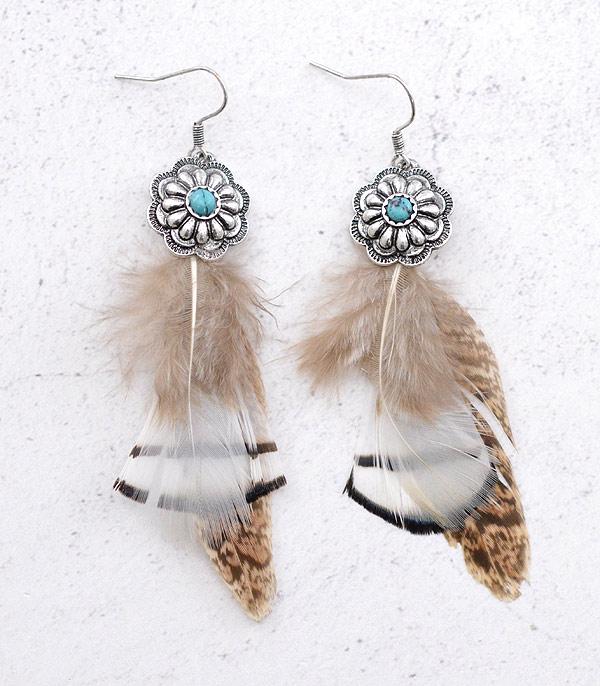 EARRINGS :: WESTERN HOOK EARRINGS :: Wholesale Western Concho Feather Earrings