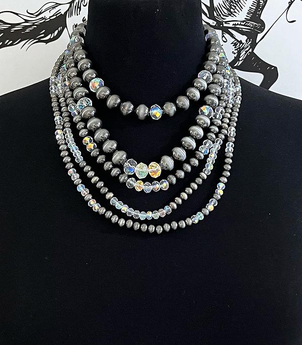 NECKLACES :: WESTERN TREND :: Wholesale Western Navajo Pearl Layered Necklace