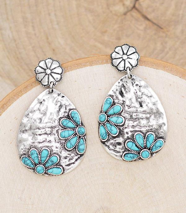 EARRINGS :: WESTERN POST EARRINGS :: Wholesale Western Turquoise Flower Earrings