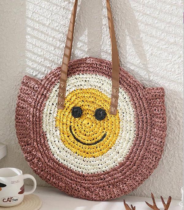 HANDBAGS :: FASHION :: Wholesale Smile Face Straw Summer Tote