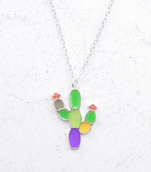 NECKLACES :: CHAIN WITH PENDANT :: Wholesale Multicolor Cactus Pendant Necklace