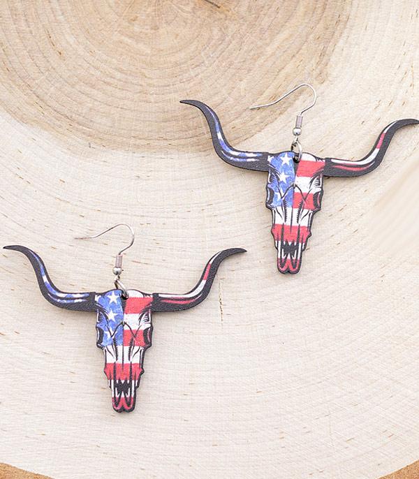 <font color=RED>RED,WHITE, AND BLUE</font> :: Wholesale Patriotic Bull Skull Earrings