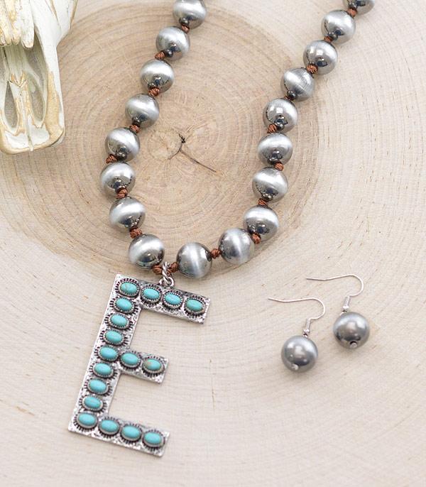 INITIAL JEWELRY :: NECKLACES | RINGS :: Wholesale Tipi Brand Turquoise Initial Necklace